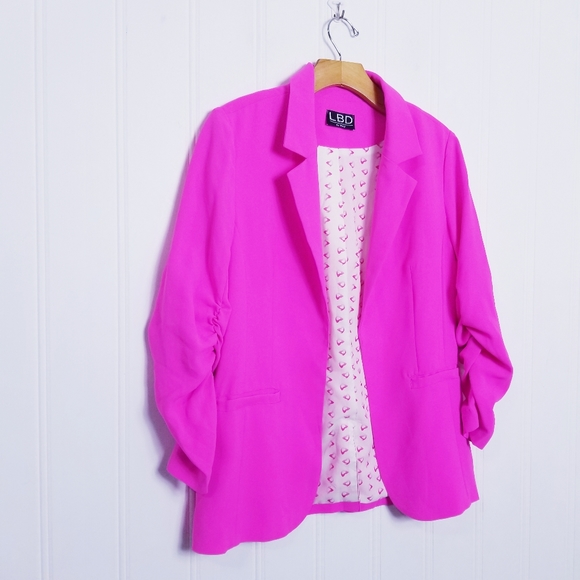LBD Jackets & Coats Lbd Blazer Neon Hot Pink Suit Jacket Ruched